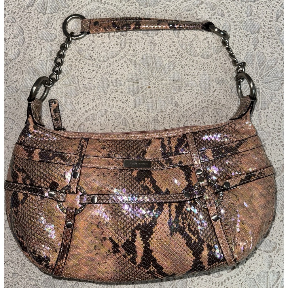 NWOT Pink‎ Snakeskin Addriene Vittadini Shoulder Bag Purse Snake Metallic